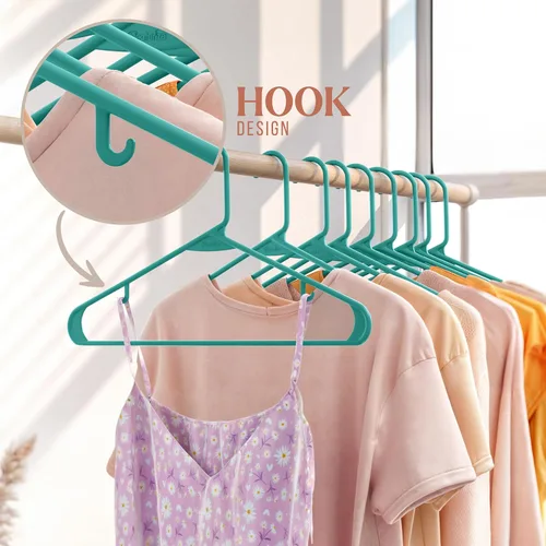 Miniatura 5 de Perchas de plástico para ropa, paquete de 20 unidades, ganchos de plástico color aguamarina, son perfectas para colgar abrigos y ahorrar espacio