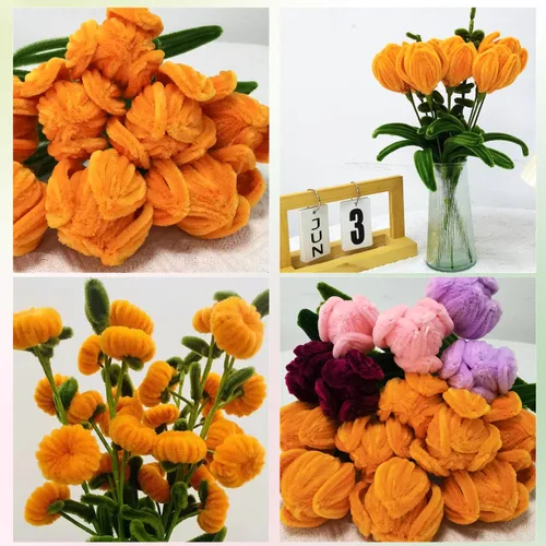 Miniatura 5 de Juego de 200 limpiapipas naranja verde oliva con alambres florales y cinta de jardinería, tallos de felpilla para hacer ramos de tulipanes, caqui