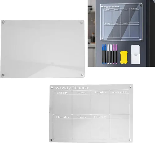 Miniatura 3 de Calendario semanal para refrigerador, pizarra de borrado en seco de acrílico transparente con 6 marcadores para el hogar, cocina, organización