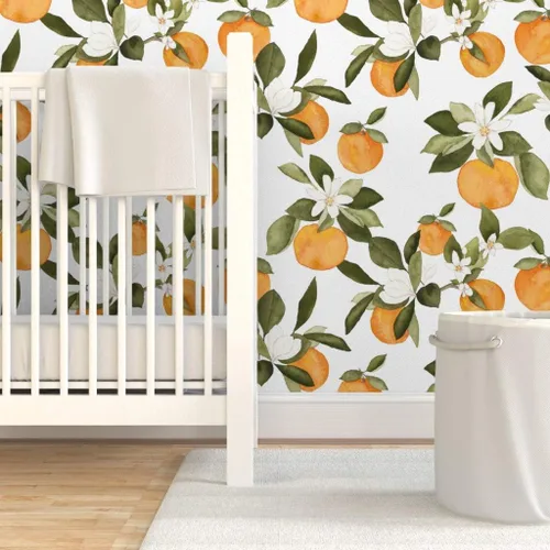 Miniatura 6 de Papel tapiz autoadhesivo para despegar y pegar, flores de naranjas, flores de primavera, frutas cítricas, verano, botánico, floral, papel tapiz