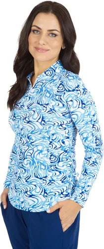 Miniatura 2 de IBKUL Athleisure Wear - Polo de manga larga con protección solar UPF 50+ Icefil Cooling Tech Kinsley Print de longitud ajustable - 48485