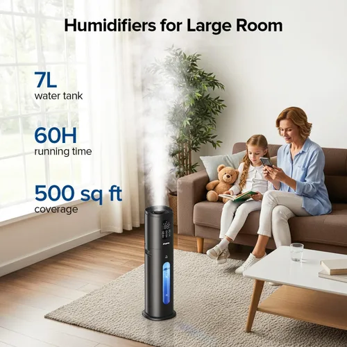 Miniatura 3 de Humidificadores para habitación grande con aplicación inteligente y control remoto, humidificador grande de 7L/1.85 galones, 4 niveles de niebla