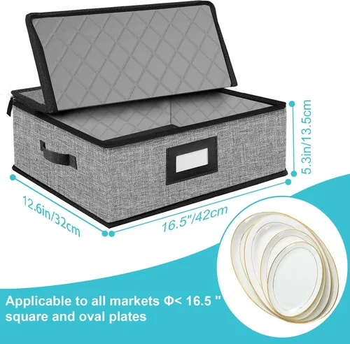 Miniatura 6 de Estuche de Almacenamiento Acolchado para Bandejas PAQUETE DE 2 - Contenedores de Almacenamiento de Porcelana Fina Carcasa Rígida para Organizar