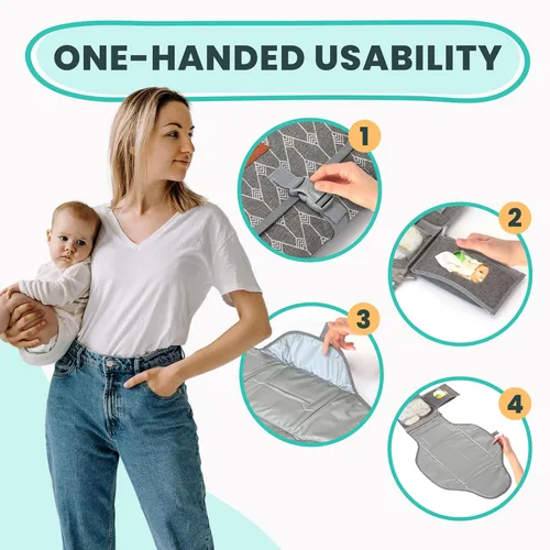 Miniatura 8 de Cambiador portátil para regalos de baby shower y regalos de nueva mamá, cambiador de pañales de viaje para recién nacidos, cambiador de pañales gris