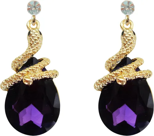 Miniatura 46 de Navachi Pendientes colgantes de gota de serpiente con forma de pera multicolor de cristal chapado en oro de 18 quilates