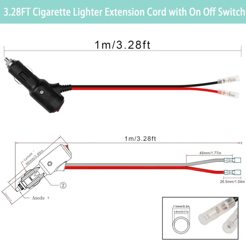 Miniatura 6 de GELRHONR Enchufe macho de repuesto para encendedor de cigarrillos de 12 voltios con cables y luz LED, cable de extensión de encendedor