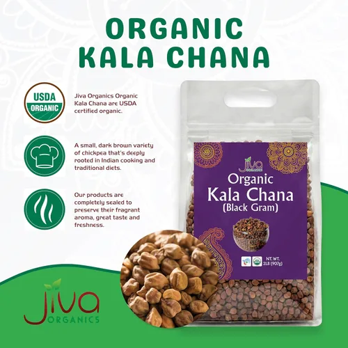 Miniatura 3 de Jiva Organics Bolsa orgánica Kala Chana a granel de 2 libras, gramo negro, garbanzos negros Desi, 100% natural y sin OMG