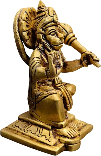 Miniatura 3 de Ídolo de Lord Hanuman de latón para templo del hogar de 3.25 pulgadas, postura sentada con Gada, murti religioso hecho a mano para habitación Pooja