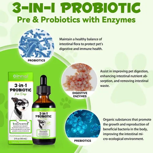 Miniatura 3 de Probiótico para perros, gotas probióticas naturales 3 en 1 para perros que ayudan a aliviar la diarrea, apoya la salud intestinal, picazón