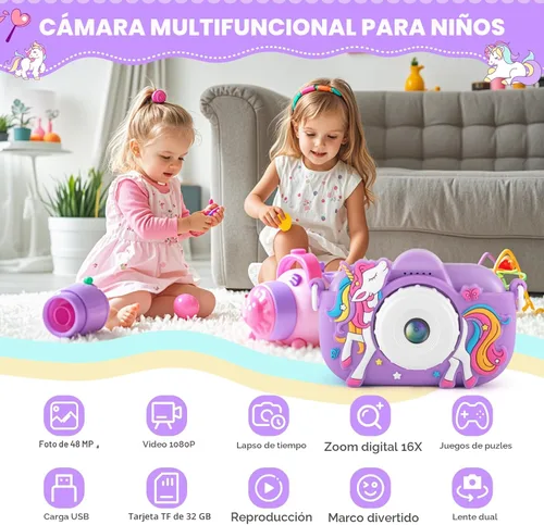 Miniatura 2 de Cámara para Niños Juguetes para Niñas de 3 4 5 6 7 8 Años, Cámara Selfie de Doble Lente HD de 48MP para Niños, Cámara Digital para Niños de Video HD