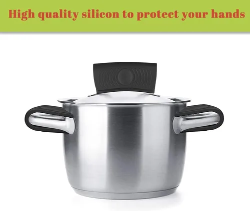 Miniatura 3 de Paquete de 4 soportes de silicona para mango de sartén caliente y soportes para ollas, resistentes al calor, protectores de agarradera de hierro