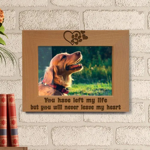 Miniatura 4 de KATE POSH Marco de fotos grabado de madera natural You Have Left My Life, but You Will Never Leave My Heart, huellas de patas en mi corazón, regalos