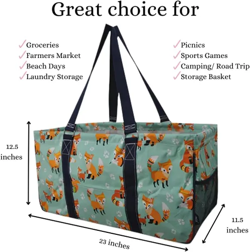 Miniatura 116 de NGIL Bolsa de comestibles reutilizable extra grande plegable de gran tamaño para comestibles, almacenamiento, picnic, playa, Estampado
