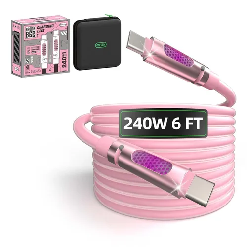 Miniatura 13 de MFish Cable de carga rápida 4 en 1, 6.6 pies 240 W PD 3.1 USB-A/USB-C a USB-C e Lightning, cable de carga múltiple de silicona con funda, compatible