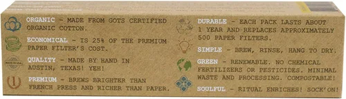 Miniatura 6 de CoffeeSock Filtros de café reutilizables Hario V60 tamaño 01 – Paquete de 2 filtros de tela de algodón orgánico con certificación GOTS para gotero
