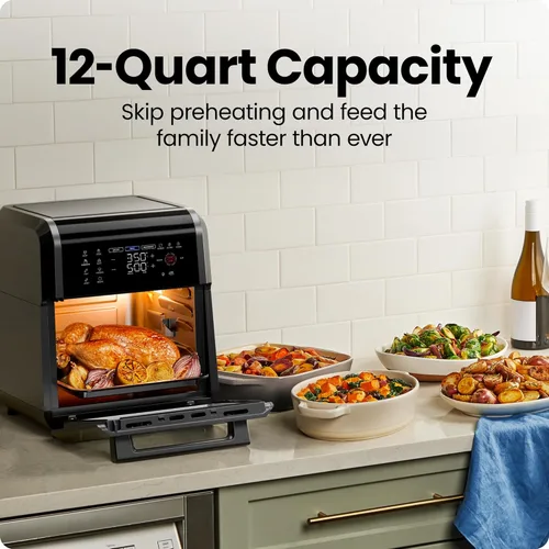 Miniatura 4 de Chefman Horno freidora de aire 6 en 1 de 12 cuartos de galón con temporizador digital, pantalla táctil y 12 ajustes preestablecidos, horno