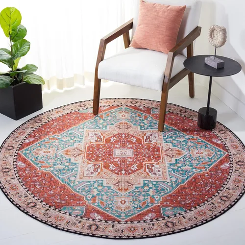 Miniatura 10 de SAFAVIEH Tucson Collection - Alfombra lavable de 2 pies 6 x 8 pies, color aguamarina y al óxido, antideslizante, ideal para zonas de alto tráfico