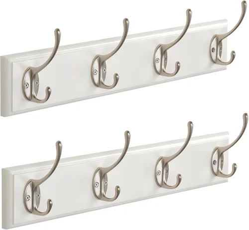 Miniatura 12 de Perchero de bambú para montaje en pared, 17 pulgadas, 5 ganchos dobles, azul y dorado Natural