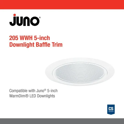 Miniatura 3 de Juno Lighting 205W-WH - Lámpara empotrable de 5 pulgadas, deflector de luz empotrada, color blanco con ribete blanco