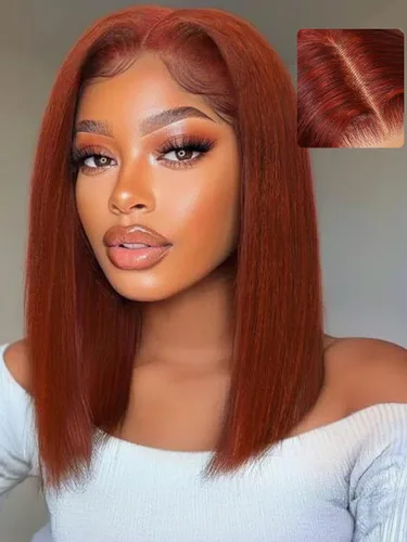 Miniatura 24 de UNICE Yaki Peluca Bob Recta de Cabello Humano con Cordón Adiós Nudos Sin Pegamento 7x5 Pelucas Frontales de Encaje de Cabello Humano Pre Desplumadas