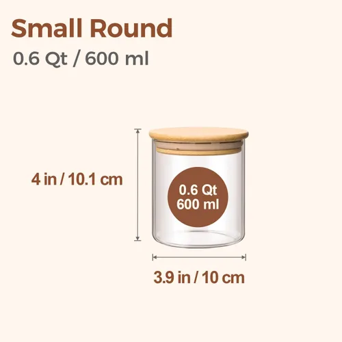 Miniatura 2 de ComSaf Juego de 9 tarros de vidrio para almacenamiento de alimentos de 0.6 cuartos de galón, recipientes de almacenamiento de vidrio transparente