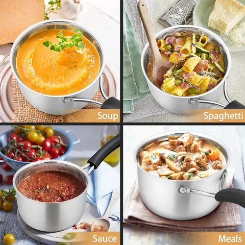 Miniatura 4 de P&P CHEF Cacerola pequeña de 1 cuarto de galón, cacerola de acero inoxidable con tapa, cacerola pequeña para cocina en casa y restaurante, tapa