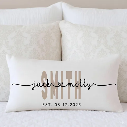 Miniatura 8 de Funda de almohada personalizada para boda con nombres de la pareja y fecha personalizada, almohada con monograma para aniversario de boda, Design #17