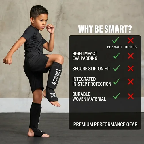 Miniatura 5 de Be Smart Espinilleras de Muay Thai MMA Kickboxing para Niños, Adultos, Jóvenes, Hombres y Mujeres, Protector de Empeine para Entrenamiento, Equipo