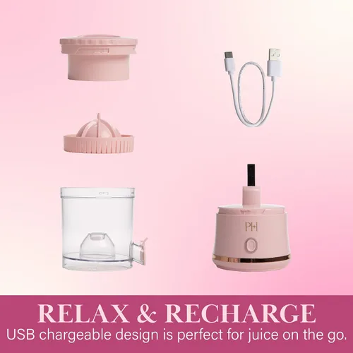 Miniatura 5 de Exprimidor Eléctrico de Cítricos Paris Hilton, Mini Exprimidor Portátil Inalámbrico con Base Recargable USB, Botón de Un Toque, Exprimidor Compacto