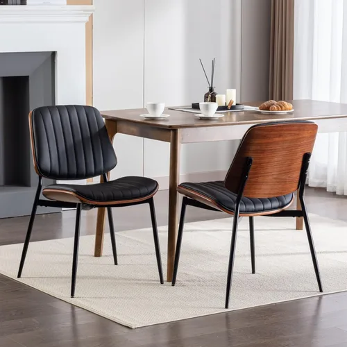 Miniatura 13 de Juego de 4 sillas de comedor, modernas patas de metal negro de cuero sintético para sala de estar, cocina, comedor