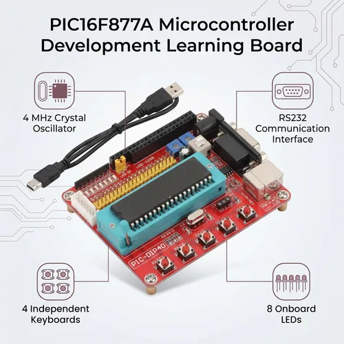 Miniatura 4 de Tablero de desarrollo de aprendizaje, tablero de aprendizaje del microcontrolador PIC16F877A con el interfaz RS232