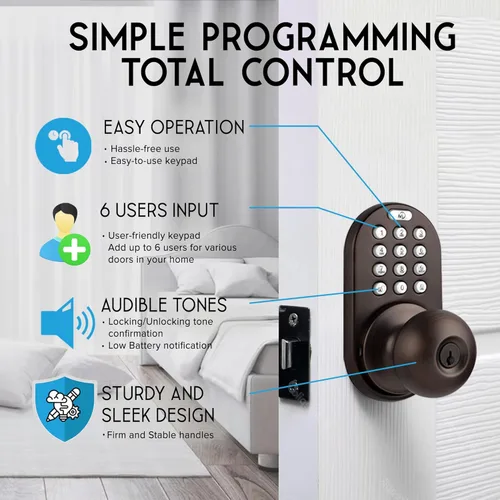 Miniatura 4 de MiLocks TKK-02OB: cerradura digital para puerta con teclado electrónico, bronce aceitado, teclado con función de bloqueo Bronce frotado con aceite