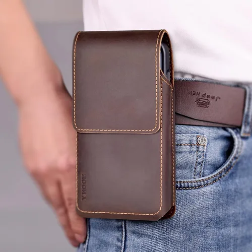 Miniatura 7 de ykooe Funda de cuero genuino para teléfono compatible con iPhone 17, 16, 15, 14, 13, 12 y modelos Pro, Galaxy S25 S24 S23 S22, clip para cinturón