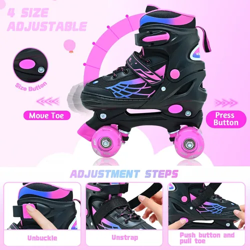 Miniatura 2 de Patines de ruedas para niños y niñas, patines ajustables para niños de 5 a 8 años, 6 a 12 años, con ruedas iluminadas, patines para principiantes