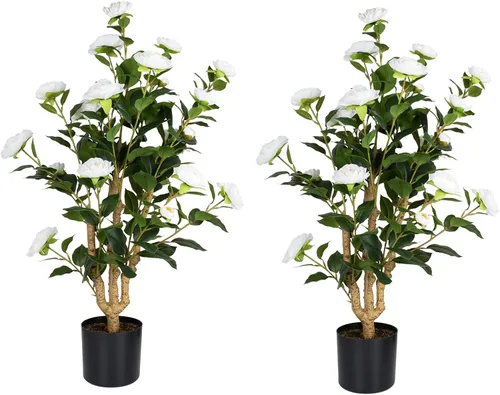 Miniatura 12 de Romantic Season 2FT Orange Artificial Camellia Tree 2Pack, Faux Camellia Plant Fake Potted Camellia Flower Tree for Modern Home Office Living Room