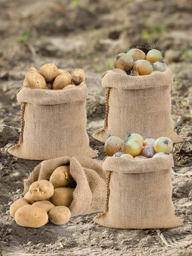 Miniatura 6 de ANPHSIN 4 bolsas transpirables de arpillera natural, 14 x 20 pulgadas, reutilizables, gruesas, yute, papa, cebolla, almacenamiento de alimentos