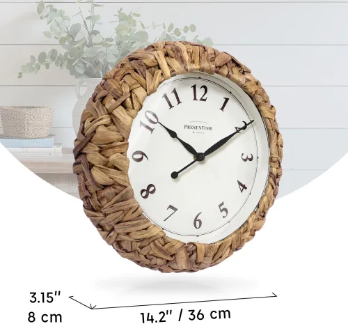 Miniatura 7 de Presentime & Co. Farmhouse Series, reloj tejido rústico, 14 pulgadas, jacinto de agua tejido natural/hierba marina. Escultura de pared, arte