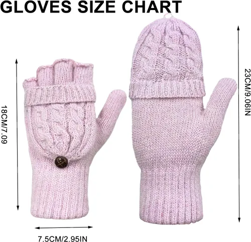 Miniatura 77 de Beurlike Guantes de invierno para mujer, de lana cálida, a prueba de viento, convertibles, sin dedos