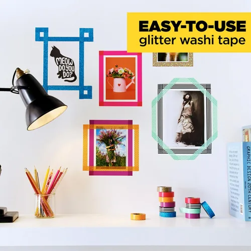 Miniatura 8 de Scotch Cinta Washi con purpurina, 10 rollos, ideal para manualidades y envolturas navideñas, suministros escolares, suministros de manualidades