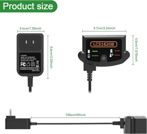 Miniatura 7 de Cargador de batería LCS1620B de 20 V, repuesto para cargador de batería de litio Black and Decker de 20 V, compatible con batería Black and Decker