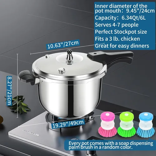 Miniatura 5 de Olla a presión de acero inoxidable, olla a presión compatible con inducción de 6.3 cuartos de galón con dispositivos de protección indicador