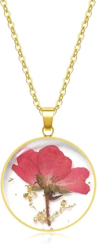 Miniatura 14 de Collares de flores de nacimiento para mujer, collar de 1 a 12 meses, collar de flores prensadas hecho a mano, regalo único de vacaciones, dorado, 18
