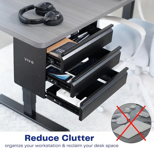 Miniatura 7 de VIVO DESK-DR03 - Cajón de almacenamiento de doble nivel deslizante de 16 pulgadas, organizador de 3 capas para debajo del escritorio, color negro