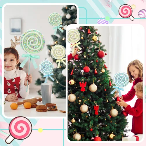 Miniatura 9 de JellyArch 6 piezas de 16 pulgadas grandes decoraciones de fiesta de caramelos gigantes de piruleta con palos para árbol de Navidad, piruleta pastel