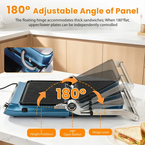 Miniatura 5 de Taylor Swoden Sandwichera Panini Press 10 en 1, parrilla eléctrica de interior de 1600 W con placas antiadherentes de doble cara, pantalla táctil