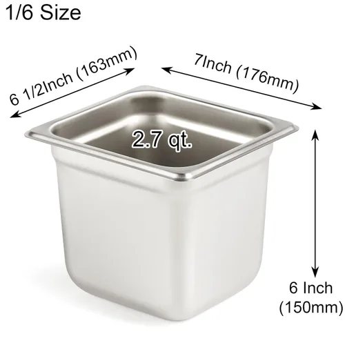 Miniatura 3 de CURTA Paquete de 6 sartenes antiatascos para hotel, tamaño 1/6 de 6 pulgadas de profundidad, bandeja comercial NSF de acero inoxidable 18/8