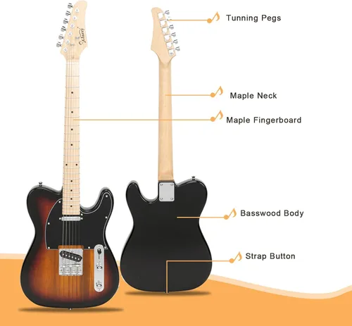 Miniatura 3 de GLARRY Guitarra eléctrica GTL de 39" para amantes de la música, diapasón de arce con pastillas SS, con paquete de accesorios y bolsa para guitarra