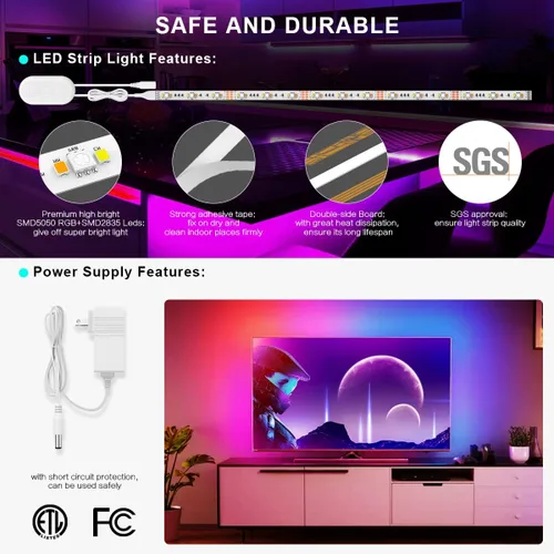 Miniatura 4 de Kit de 6 luces WIFI RGBCW para debajo del gabinete, funciona con Alexa, Google Assistant, aplicación y control remoto IR, tira de luz LED que cambia