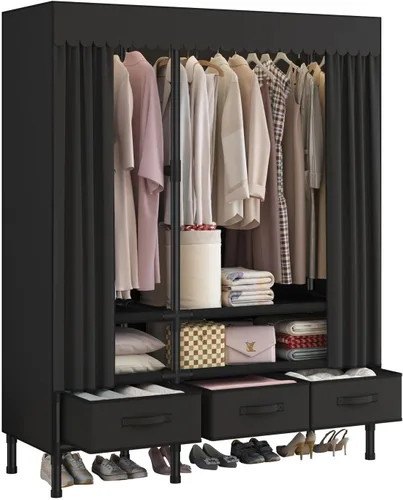 Miniatura 15 de Armarios portátiles para colgar ropa, perchero con funda, armario portátil con 1 varillas para colgar, 2 estantes de almacenamiento, 27.5 pulgadas