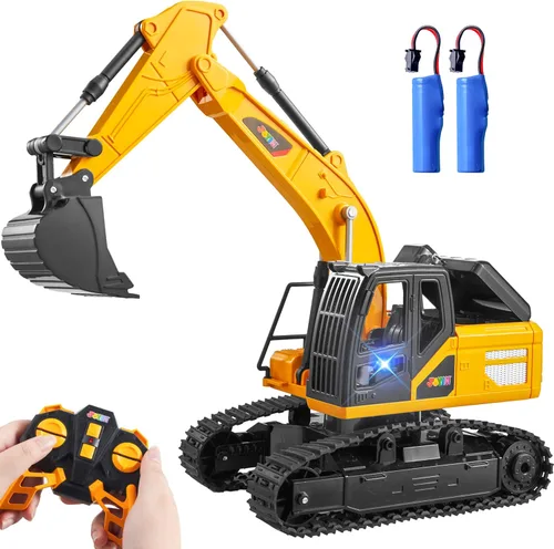 JOYIN Excavadora de Control Remoto Juguetes para Niños, Excavadora de Juguete RC de 2.4Ghz con Luz, Juguetes de Construcción para Niños de 3-5 4-7